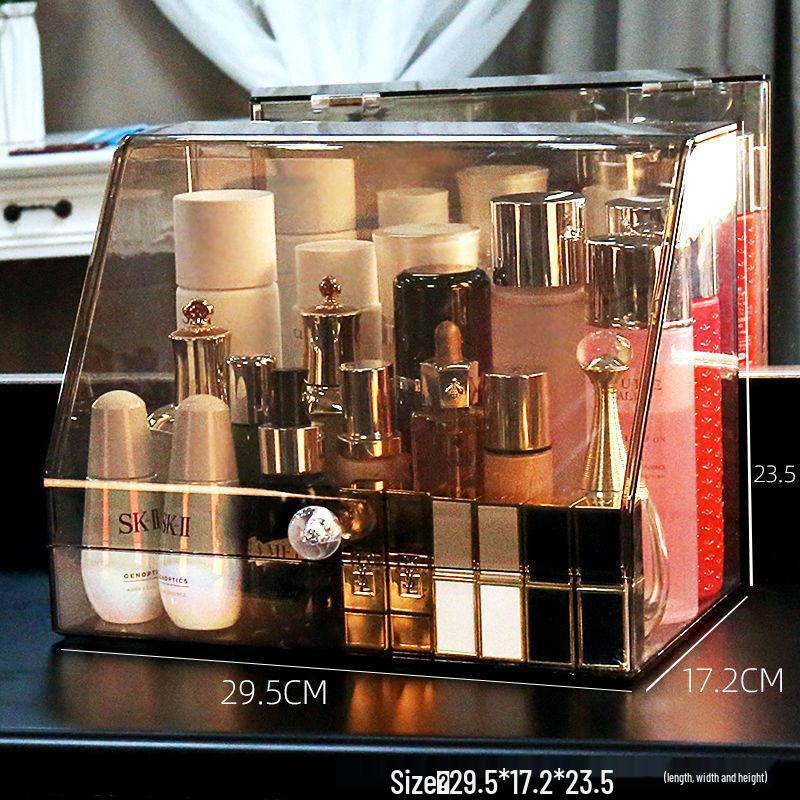 Organizator cosmetic transparent rezistent la praf cu capacitate mare pentru rujuri și produse de îngrijire a pielii