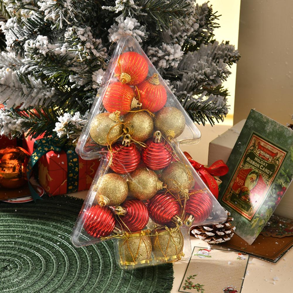 

17PCS/20PCS Pink Red Gold Christmas Tree Balls Plastic Xmas Baubles Xmas Ornament Ball Storefront Gold Tree