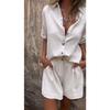 Damen Kurzarm Lockeres Oberteil Hohe Taille Elastische Shorts Zweiteiliges Lässiges Sommer-Set