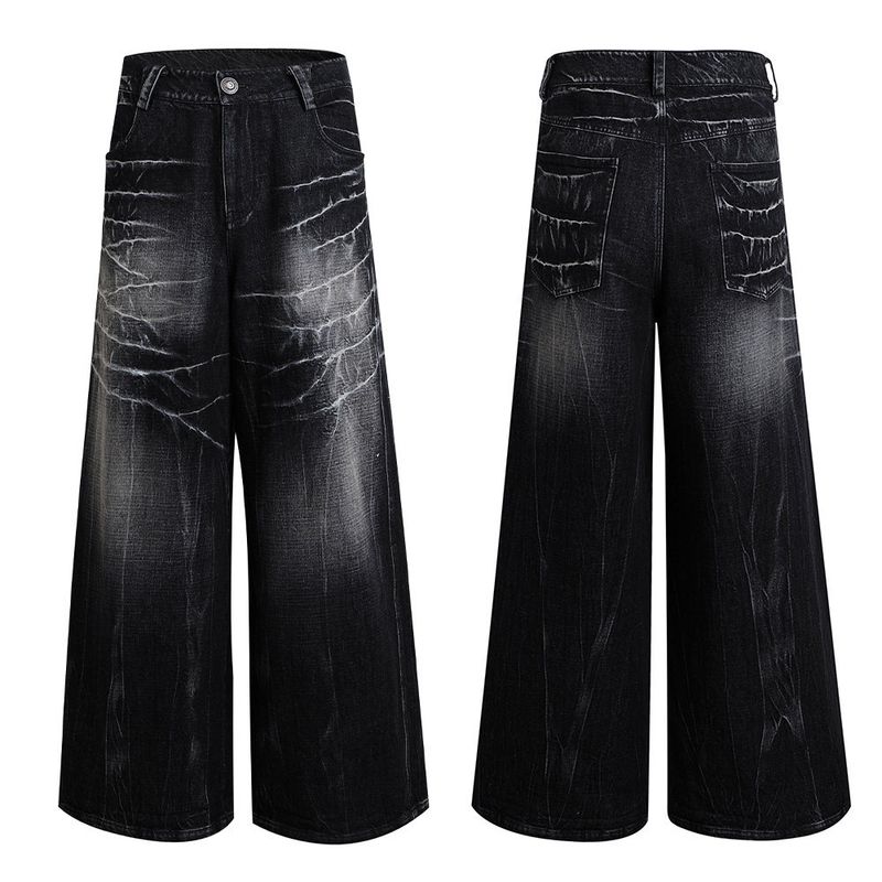 

Dnd4des Distressed Lightning Pattern Baggy Loose Pants Washed Black M