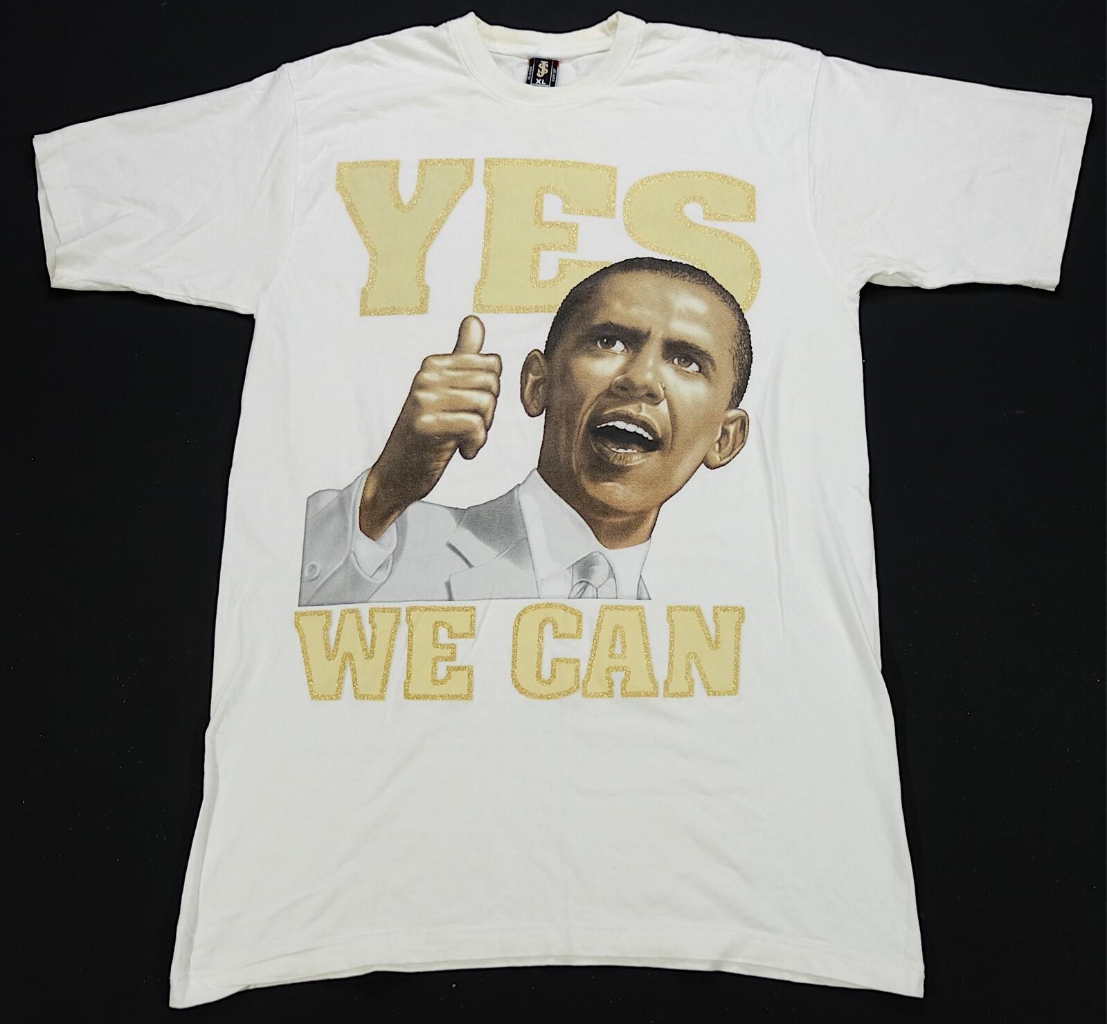 Rare Vintage SLAMM JEANS Barack Obama Yes We Can Campaign Quote T Shirt 2000s XL S