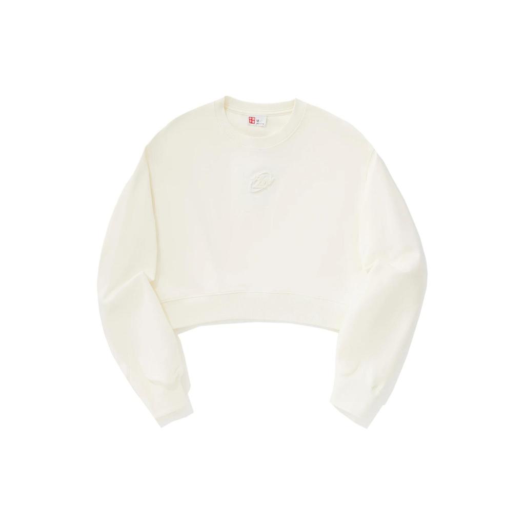 Li Ning Plain Round Neck Pullover Loose Sweatshirt Women Sweatshirt Off-White AWDU352-1