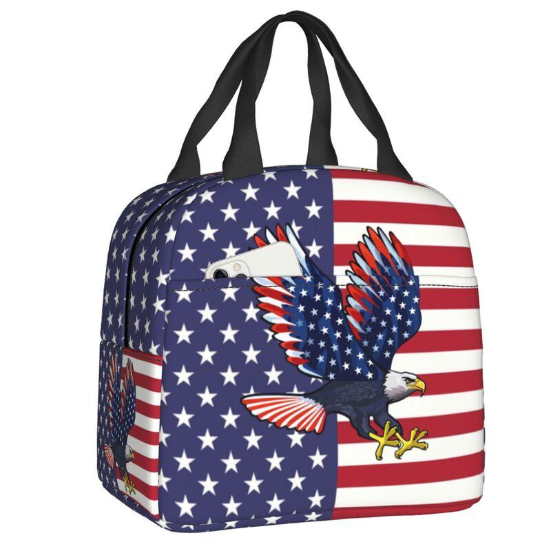 USA American Flag Thermal Insulated Lunch Bags Women United States US Stars Portable Lunch for Camping Travel Food Box