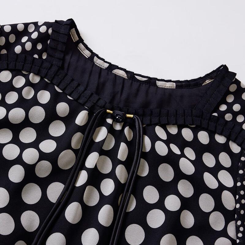 Pasite New Chinese Style Polka Dot Chiffon Midi Dress