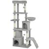 170 Cm Large Cat Tree, Cat Tower with 7 Scratching Posts, Tunnel, 2 Condos, Hammock, Perch, Ramp, Pompoms, Light Grey