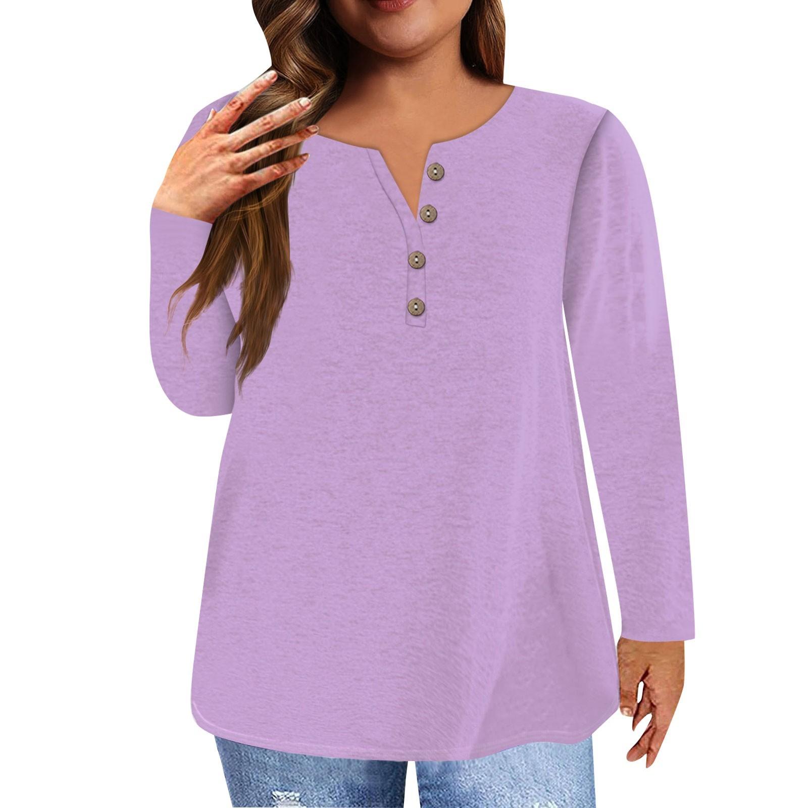 

Женская футболка больших размеров с воротником на пуговицах, с длинными рукавами, однотонные повседневные топы XXXXXL фиолетовый
