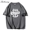 Shellsuning Oversized Letter Graphic T Shirts Men Summer Soft 100% Cotton Short Sleeve Tees Female Trendy Loose High Street Tops
