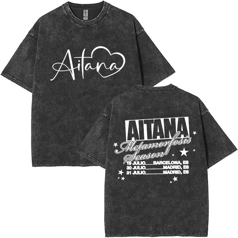 Washed Vintage Singer Aitana Graphic T-shirt CUARTO AZUL Print T-shirts Women Fashion Pop Music T Shrit Streetwear Fans Gift