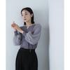 Natural Beauty Basic Tulle Pleated Sleeve Knit Charcoal Women's Sweater,
