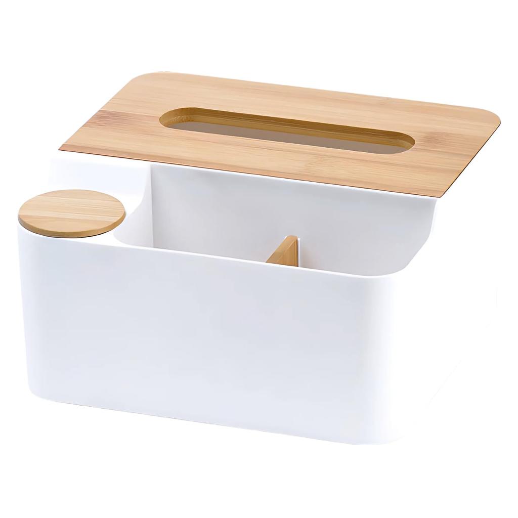 Charmoon Multifunctional Tissue Remote Control Small Item Cotton Tabletop Desk Nordic Style Case, Holder, Holder, Swabs, Storage, Organizer, (White)