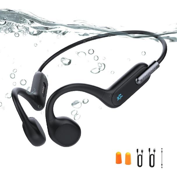 Bone Conduction Headphones, IPX8 Waterproof MP3 Swimming Headphones Underwater Music Player Built-in 32G Memory, Open-Ear Wireless Bluetooth 5.3