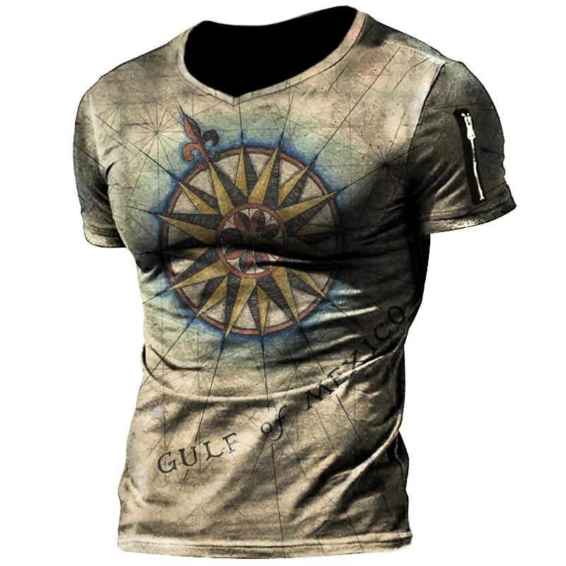 Plus Size FUGUIS Vintage Heren T-shirt Zomer Amerikaans Shirt Tops Kompas 3D Geprint Korte Mouw Tees Losse Dagelijkse Heren T-shirts 6XL