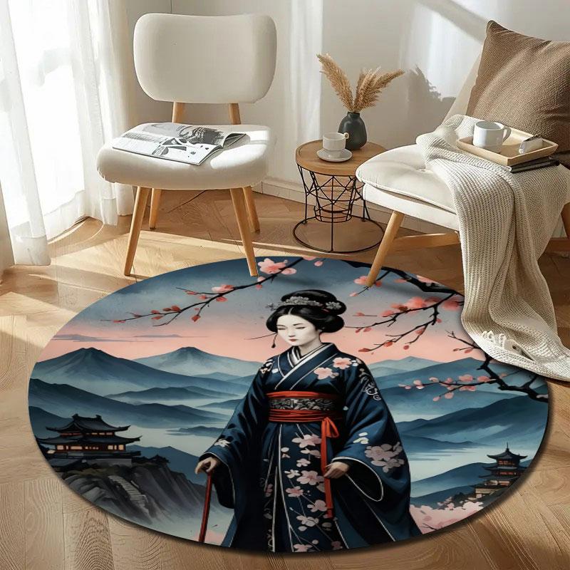 Rustic Round Sun Multicolor Rug Pad, Non-Slip Floor Mat for Dining Room