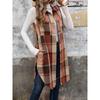 2025 Autumn Vintage British Style Lapel Long Plaid Coat Vest for Office Casual Commute - Women's Fashion Outerwear