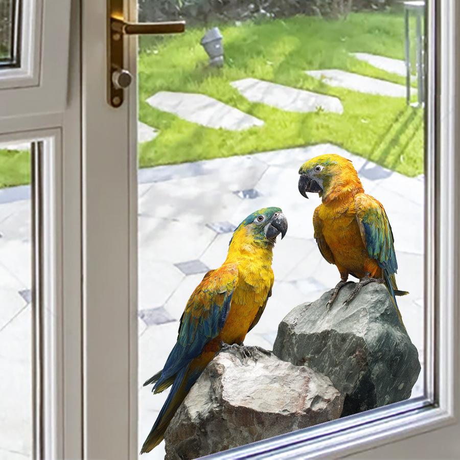 Self-adhesive Static Cling Window Stickers Realistic Macaw Parrot for Living Room Balcony Glass Decor