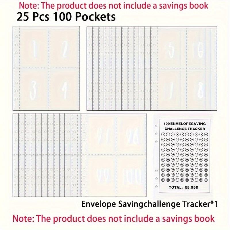 

100 Envelopes Money Saving Challenge A5 Binder Inserts for A5 6-Ring Printed 1-100 Cash Stuffing Money Pouches Clear Sleeves