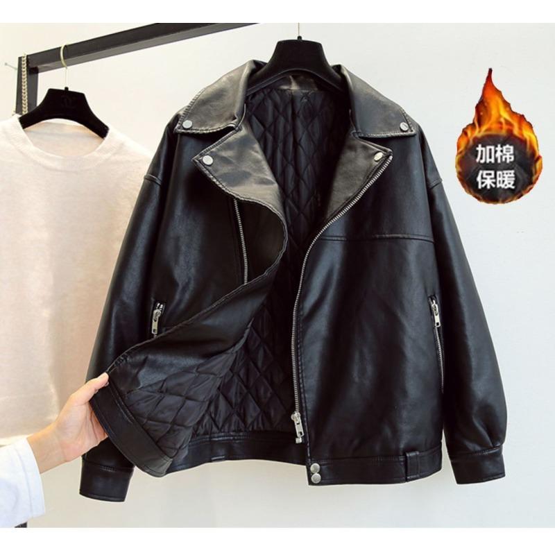 Women's Spring and Autumn Comfortable  Black Sweet and Cool Motorcycle Loose Jacket Top