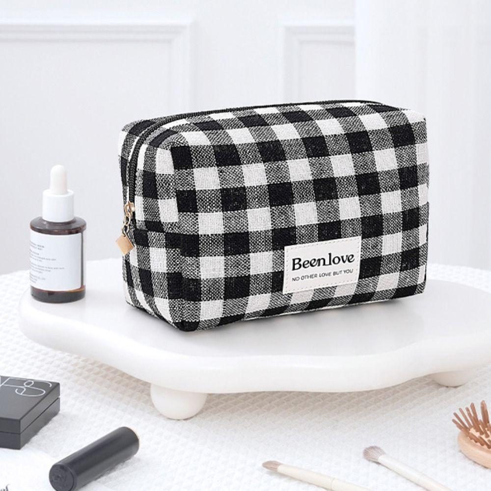Lattice Makeup Pouch Large Capacity Travel Wash Bag Portable Plaid Cosmetic Bag  Trips