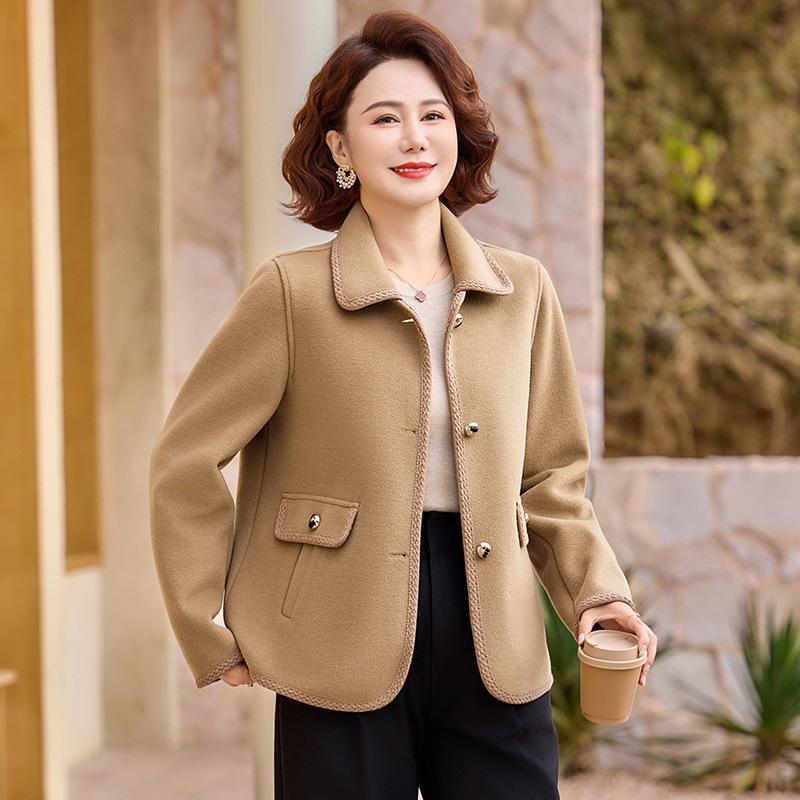 Spring Woolen Coat for Middle-Aged and Elderly Women (40-60) - Casual Wear for Spring and Autumn