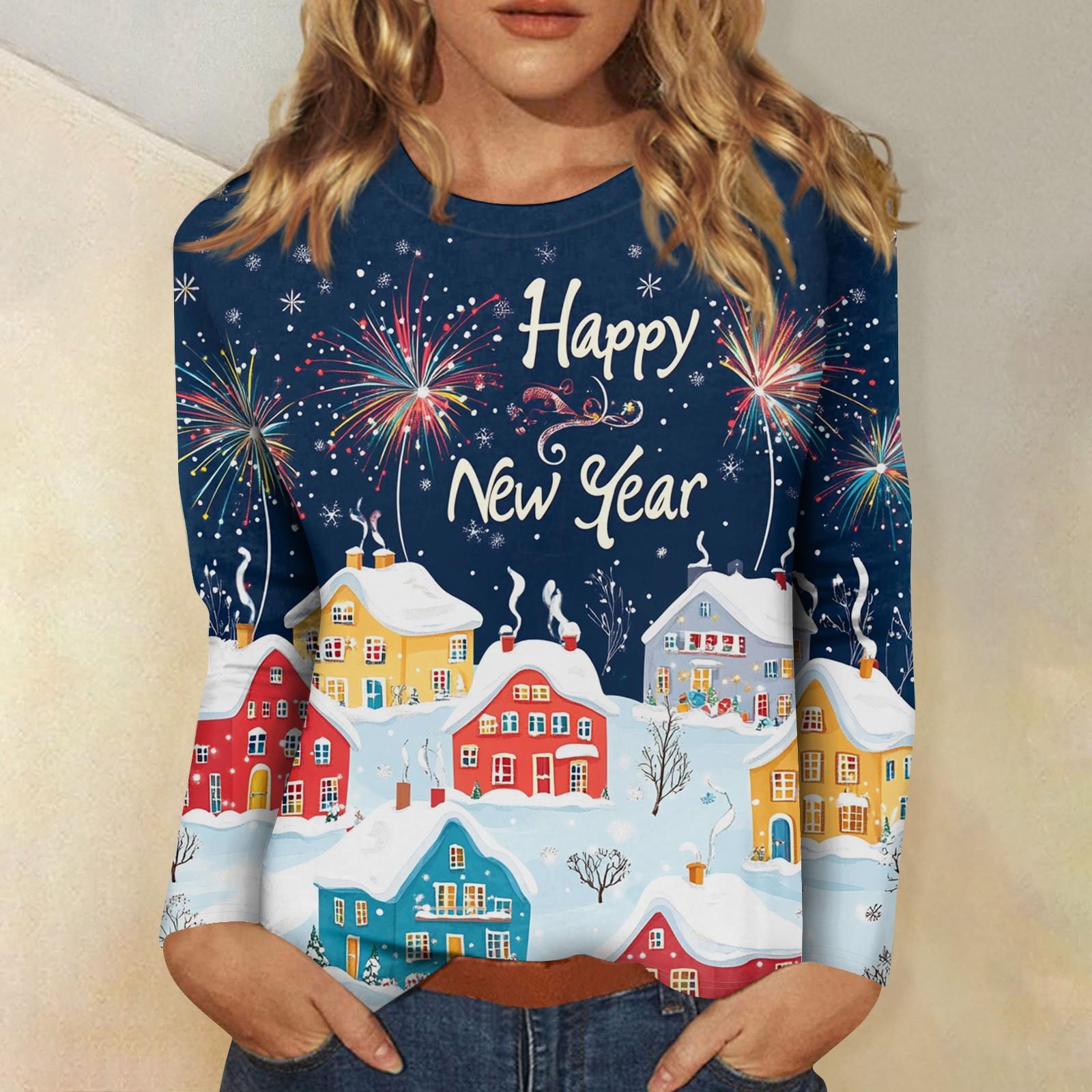 

Женский повседневный модный сексуальный удобный рождественский принт с круглым вырезом и длинными рукавами M