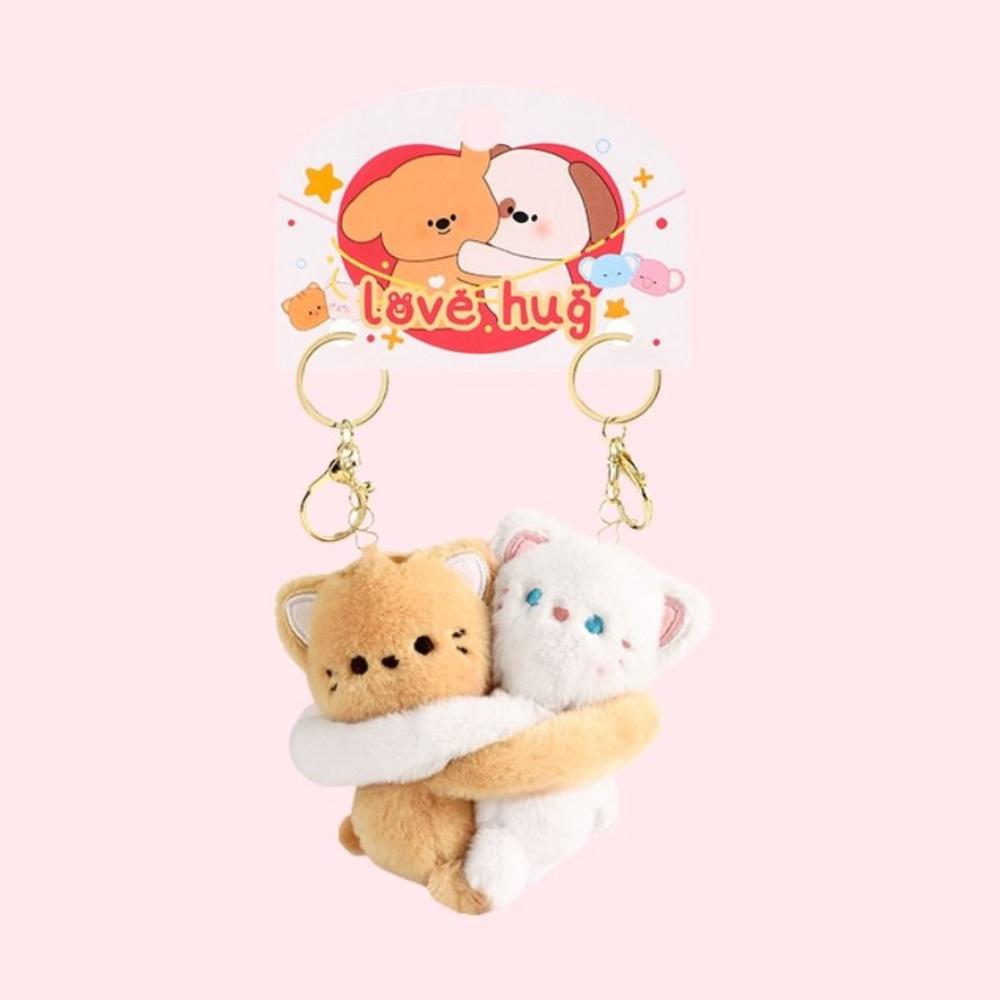 Stickable Couple Cartoon Keychains Stuffed Animal Plush Key Rings Cat Dog Plush Dolls  Men Women