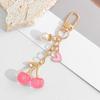 Cute Cherry Keychain With Pearl And Heart Charm Resin Fruit Pendant Bag Accessory For Women Girls