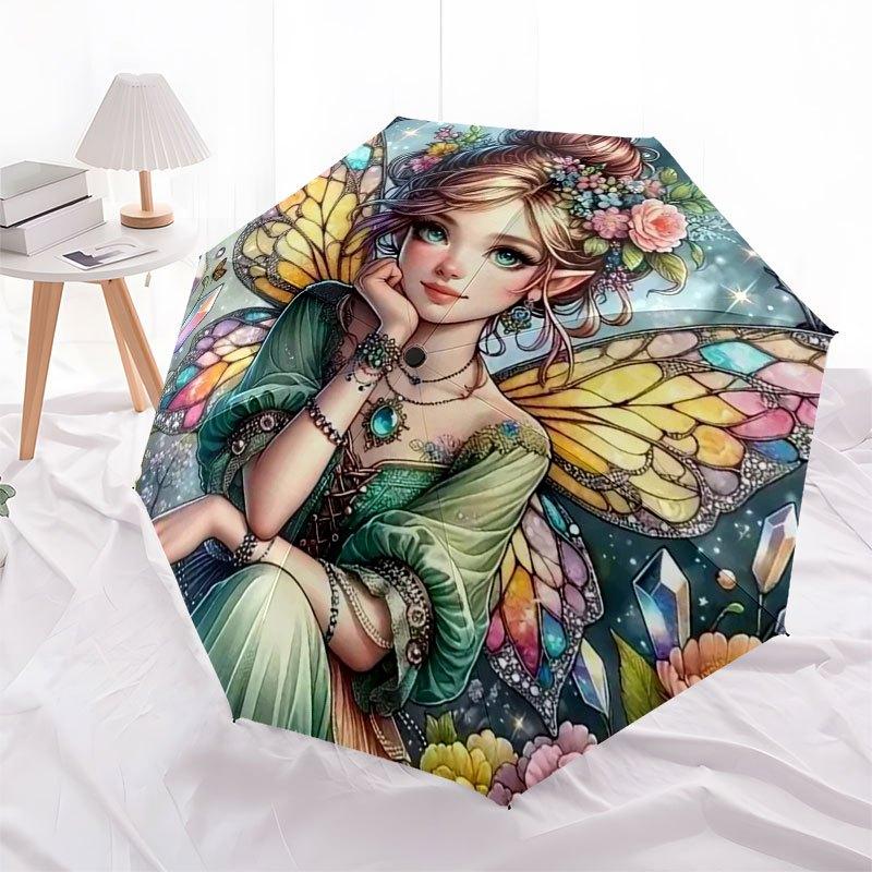 Enchanted Fairy Wings Fantasy Art PrintUmbrella with Cute Design,Portable 3-Fold Compact Umbrella for Men&Women,Valentine's Day Mother's Day