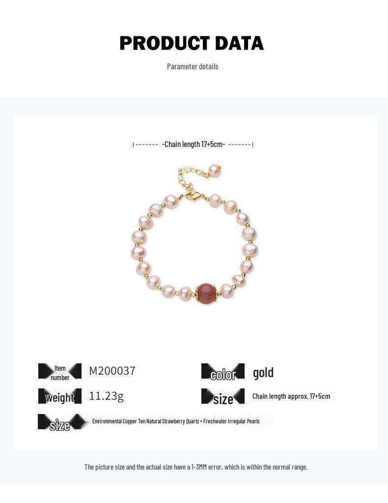 Erdbeerkristall & Barockperlenarmband - Eleganter Damenschmuck für einen Hauch von Romantik