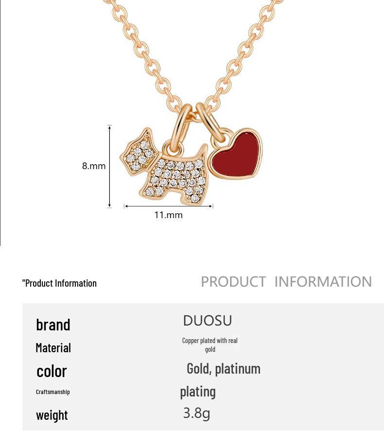 AG French Zircon & Diamond Heart Necklace - Mother-of-Pearl and Agate, Luxury Dog Design Clavicle Chain.