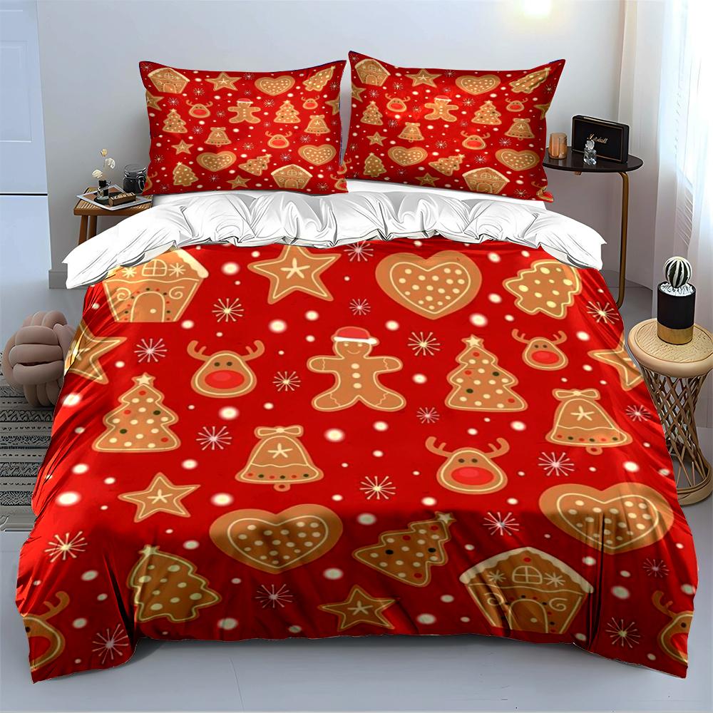 Christmas Gingerbread Pattern Bedding Set Bedding set (1 duvet cover, 2 pillowcases, duvet not included)