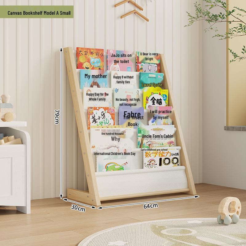 Mehrschichtiges Kinder-Bücherregal aus Massivholz mit abnehmbarem Stoff, Standregal für Kindergarten und Baby-Bücher