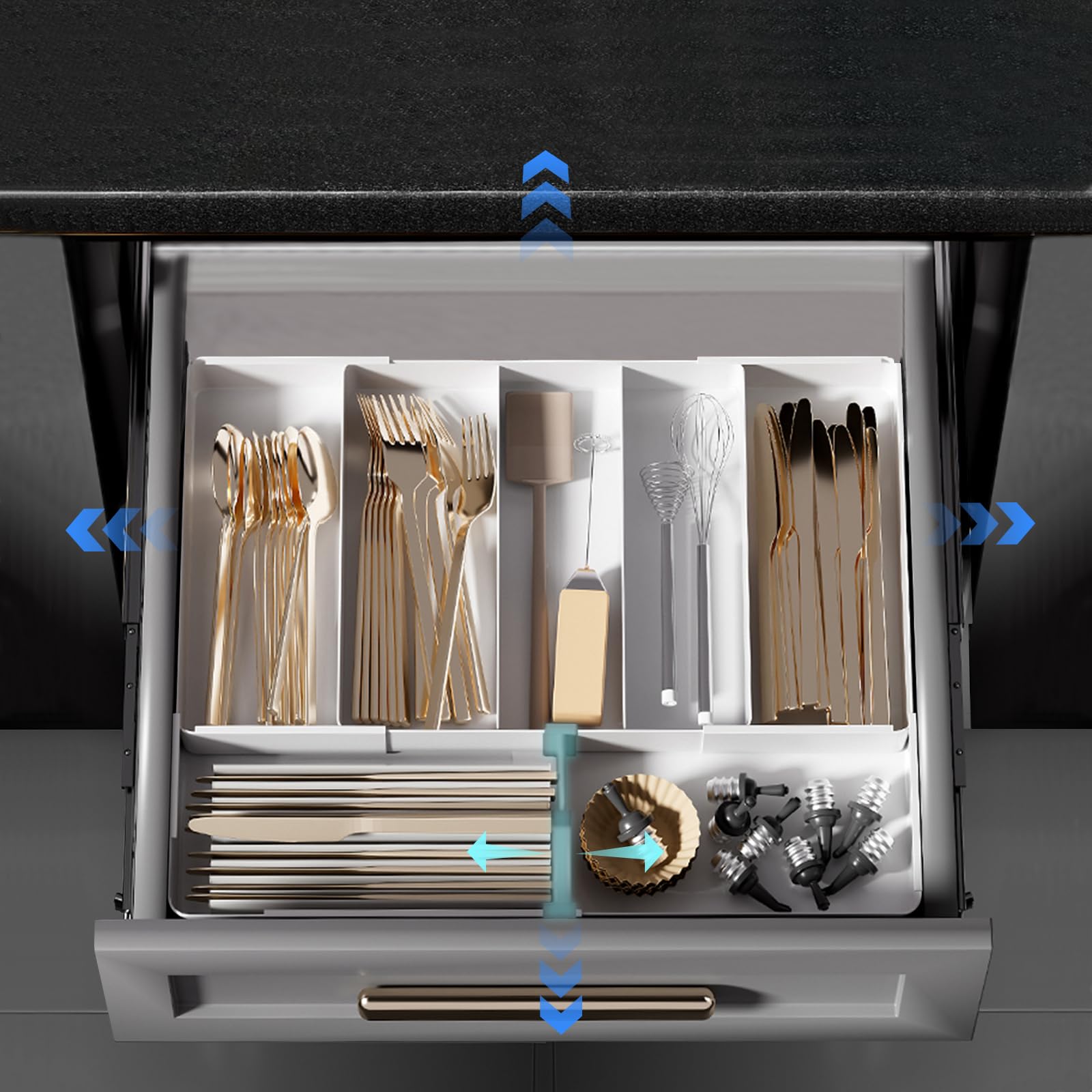 

Mamakura Cutlery Case and Cutlery Tray Extendable Drawer Dividers Easy to Clean Kitchen Storage Drawer Removable Cutlery Storage White (Расширяемый белый