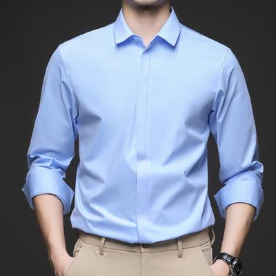 Spring and Autumn New Men's Solid Color Dark Placket Long-sleeved Shirt Business Casual Thin Shirt Stretch Shirt