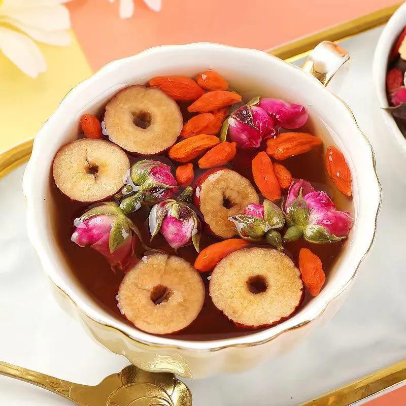 Brown Sugar Ginger Tea Sampler: Red Date, Longan, Goji Berry, Rose, Black Sugar, and Ginger Date Tea with Ginger Candy.