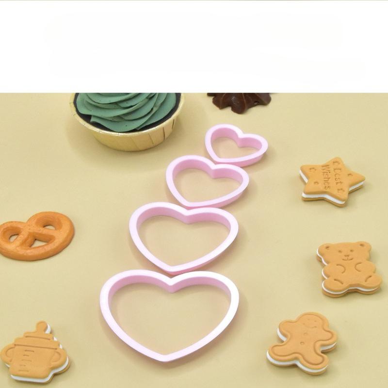 4Pcs/set New Love Cookie Simulation Biscuit Cutting Mold Heart Shape Plastic Baking Tool Fondant Cake Clay Mold