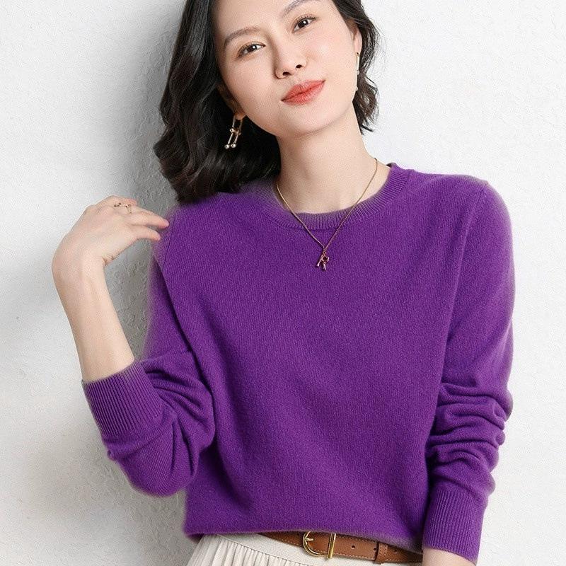 Spring and Autumn Women's Sweater Pullover Knit Sweater Round Neck Long Sleeve Sweater Bottom Shirt Solid Color Sweater