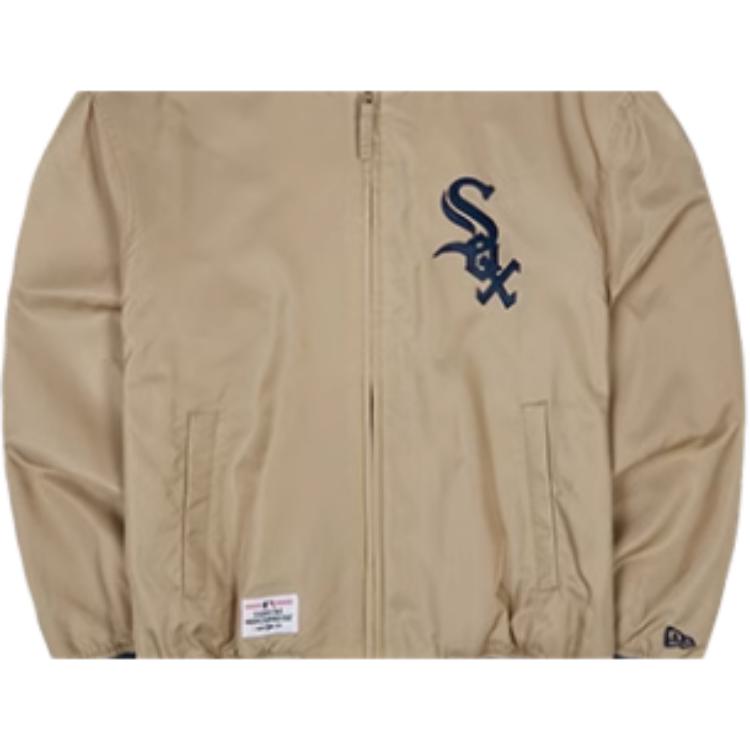 New Era Letter Logo Embroidered Striped Baseball Jacket Unisex jackets Khaki 13546437