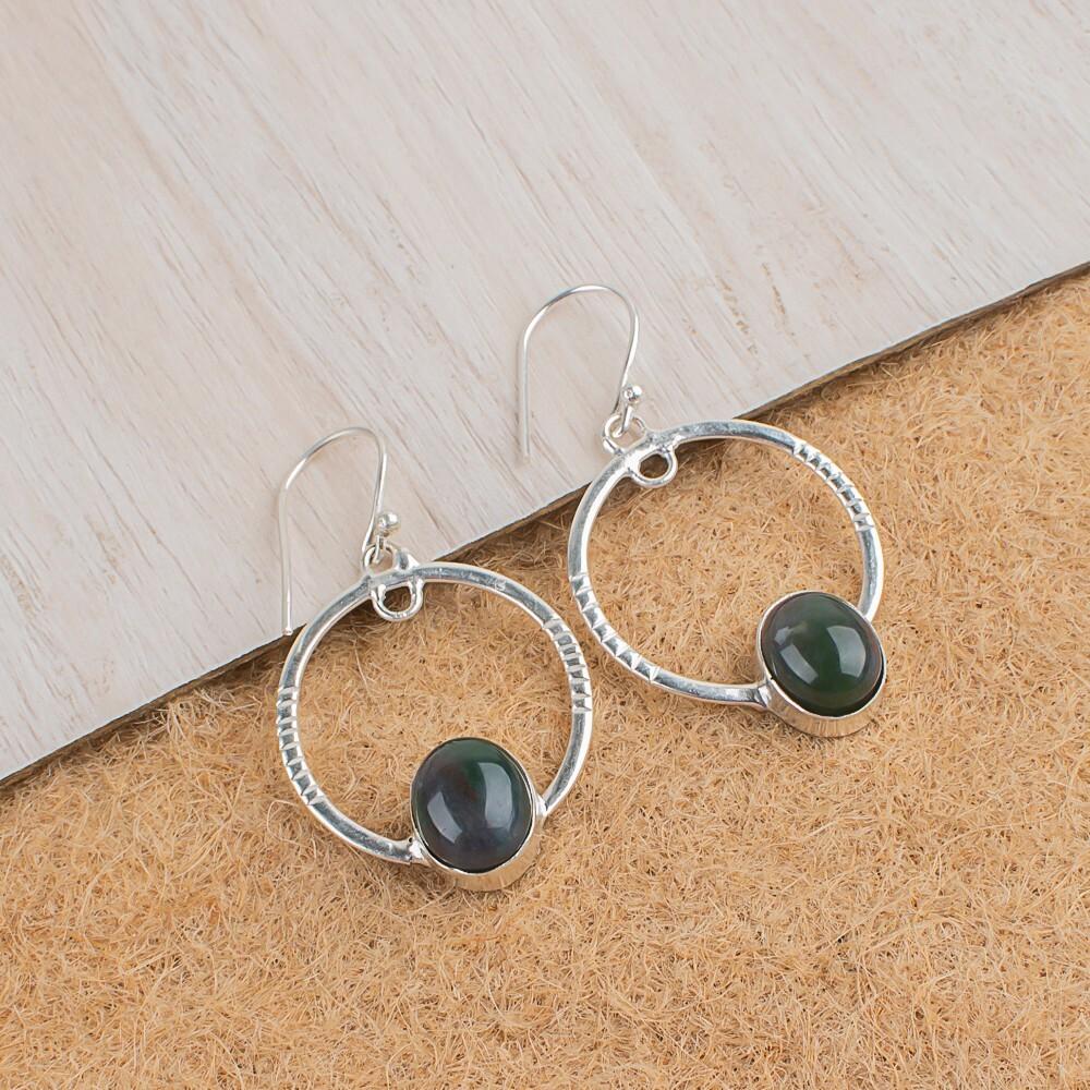

Natural Moss Agate Gemstone 925 Sterling Silver Handmade Jewelry Earrings 1.37 EE-67-38
