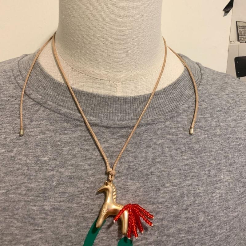 Artistics Horse Charm Jewelry Bohemian Styles Necklace Soft Wax Cord Chain Versatile Wardrobe Staple