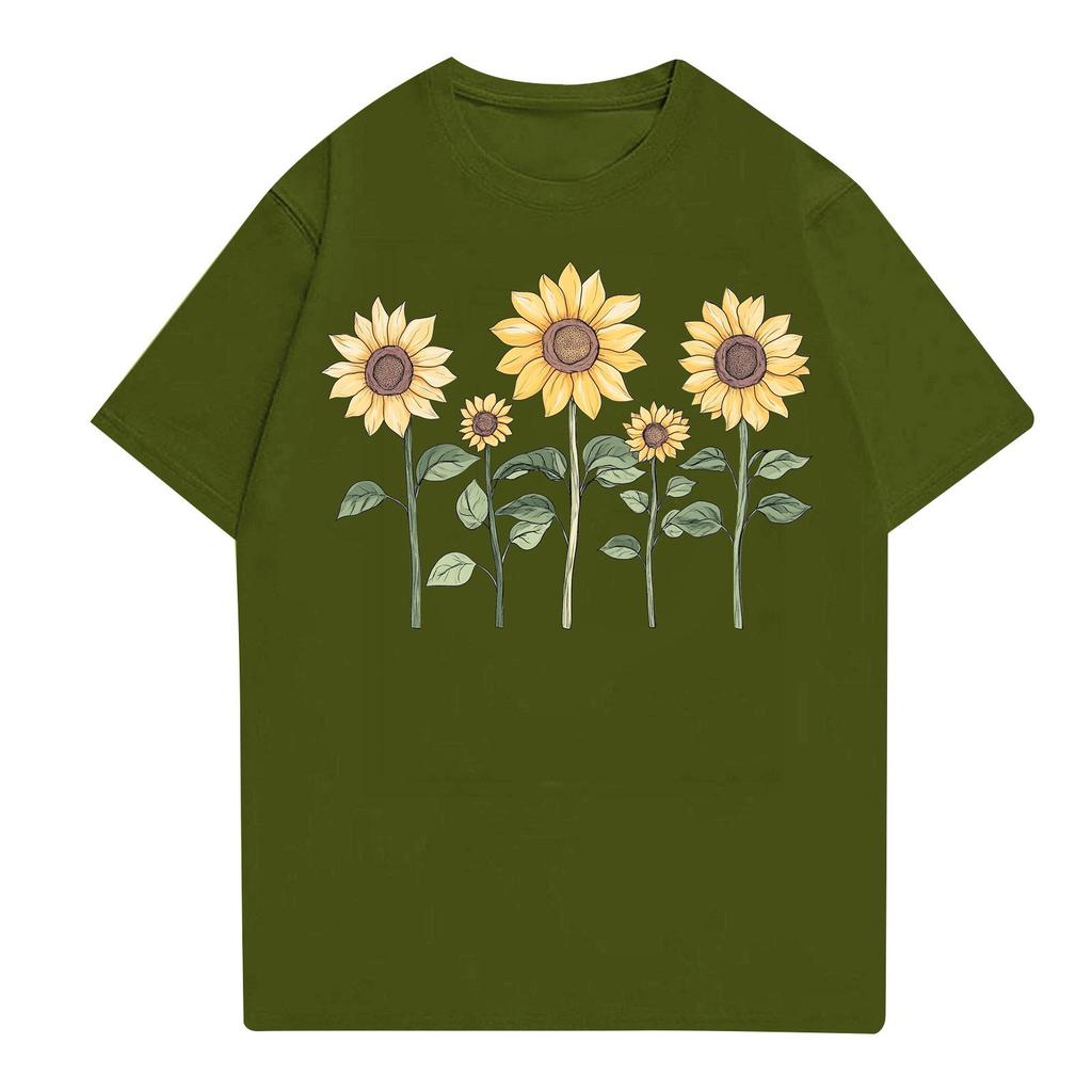 Women's Casual Round Neck Floral Print Short Sleeve T-Shirt Top