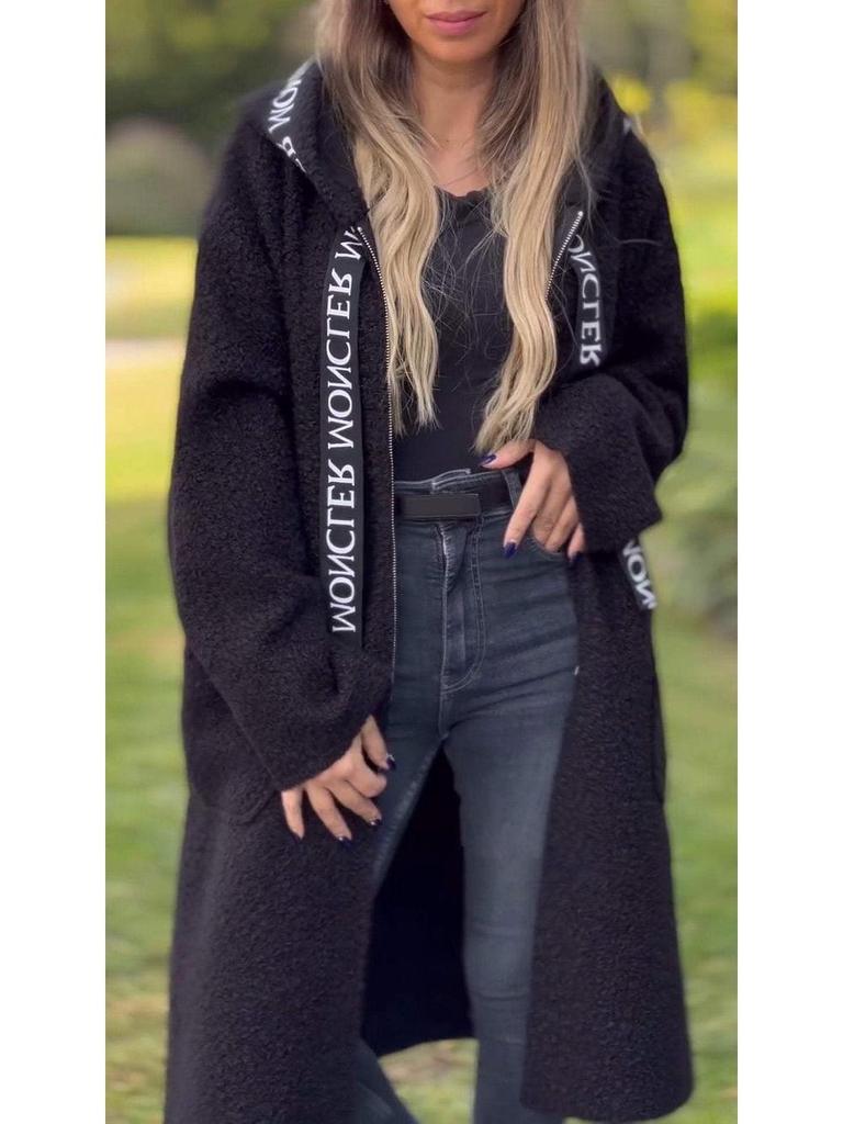 2024 Europäische und Amerikanische Herbst/Winter Lässige Kapuzenjacke aus Lammwolle