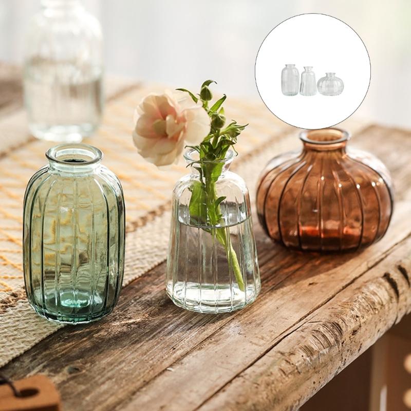 Vasi portafiori in vetro trasparente a costine Confezione da 3 Set Decorativo Multiuso Per Tavola Da Pranzo O Scaffale Esposizione Composizioni Floreali