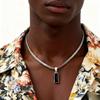 1pc Men's Adjustable Stainless Steel Necklace with Black Synthetic Cubic Zirconiaia Pendant - -Free August Birthstone Suitable for Casual Wear