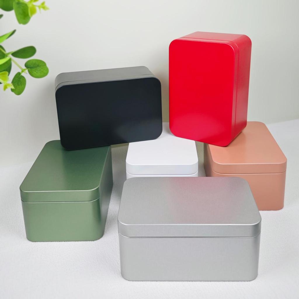 Rectangular Tea & Candy Tin Box - Handmade Pastry Storage with Postcard Slot