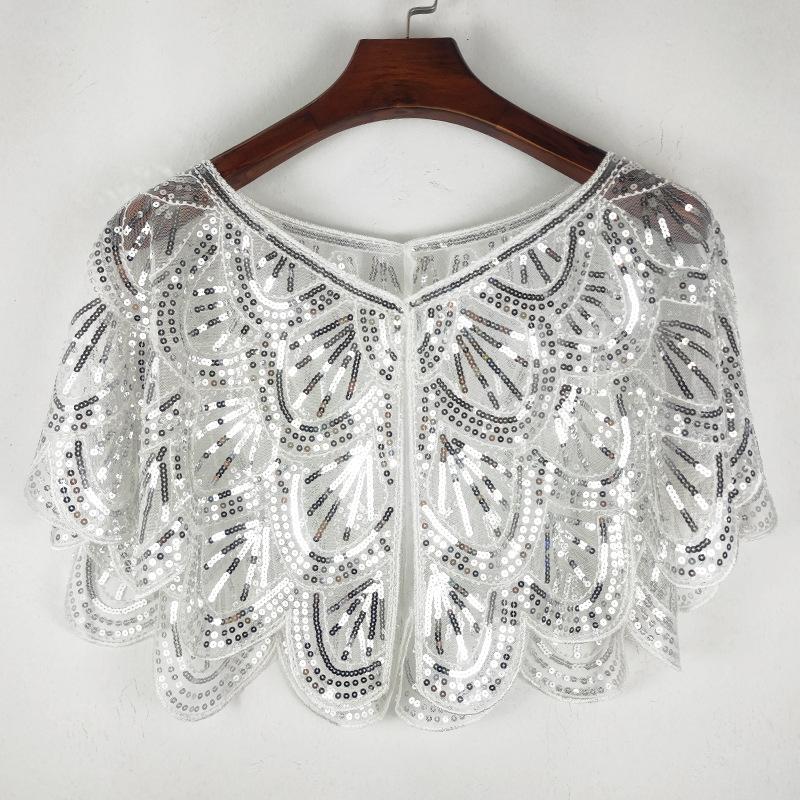 Embroidered Sequin Detachable Shawl Shoulder Wrap Girls Lace False Collar Dress Decoration Collar Cape Clothes Accessories
