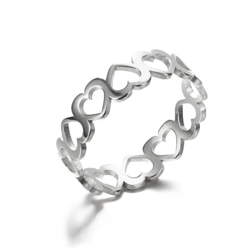 2022 Trendy Hollow Roman Numeral Ring Stainless Steel Love Heart Finger Rings Geometry Brand Jewelry Women Size 7-9