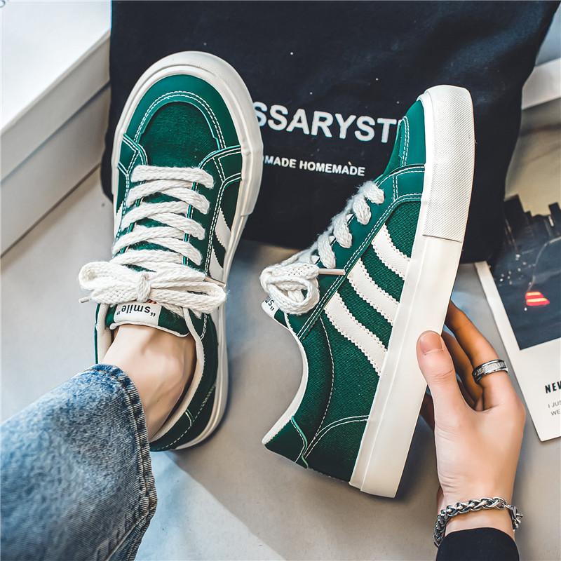 

Зеленые парусиновые мужские туфли 2025 года, новые осенние туфли на платформе, повседневные туфли, модные универсальные студенческие туфли из ткани, спортивная модная обувь 39 зелёный