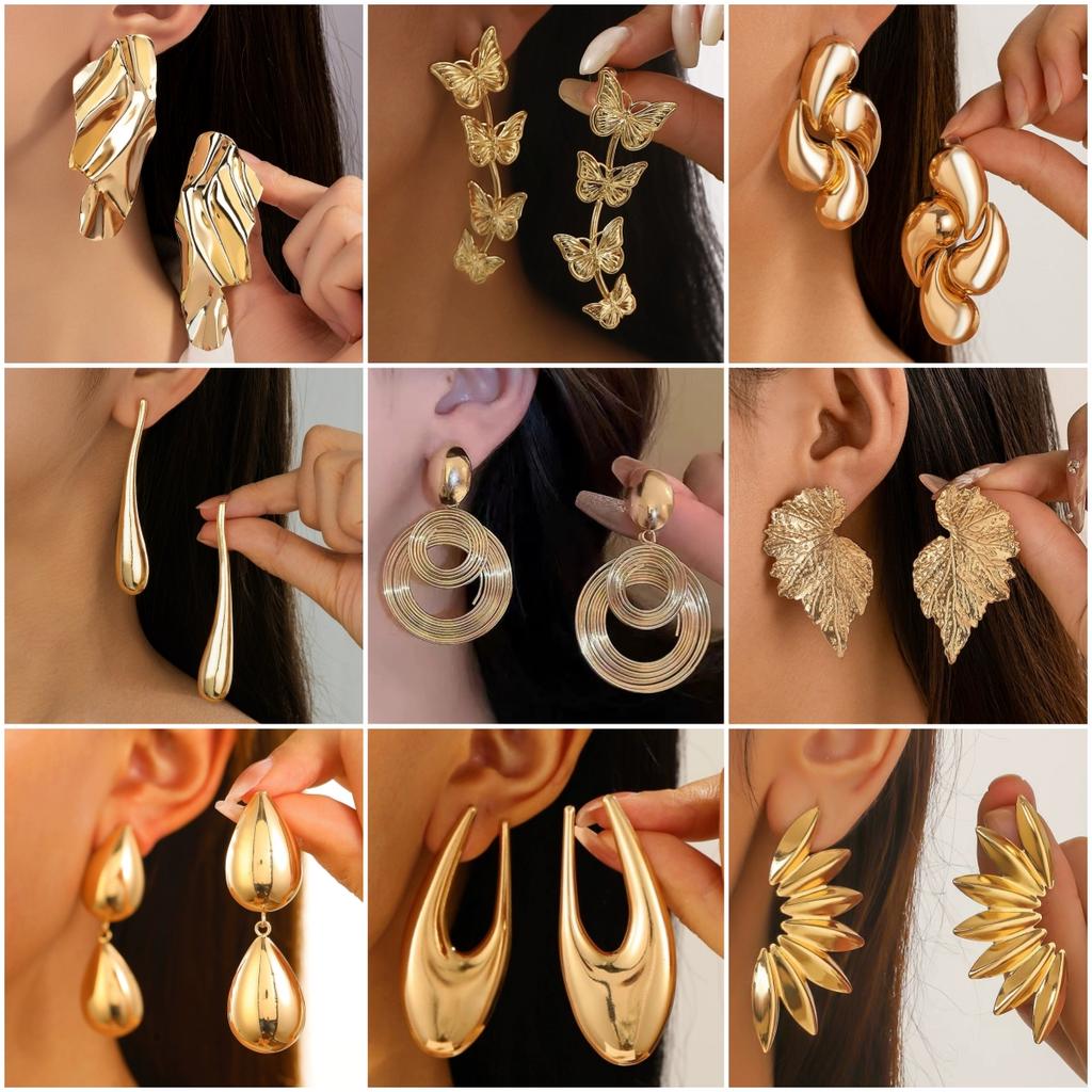 Vintage Metall Große Hängeohrringe Persönlichkeit Geometrie Einzigartig Blatt Blume Stern Runde Anhänger Übertreibung Ohrschmuck Geschenke