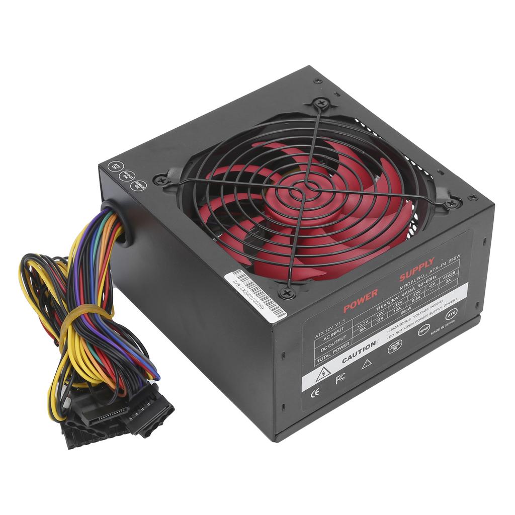 Power Supply for PC Computer Accessories Red Fan Manual Adjustable 115 ATX-250W