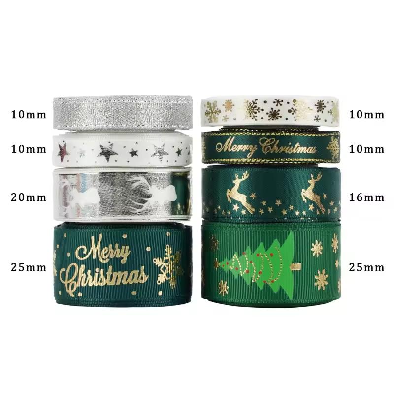 Ready to Ship Holiday Christmas New Year Packing Ribbon Satin and Grosgrain Ribbon Ready Designs 10yards Per Roll